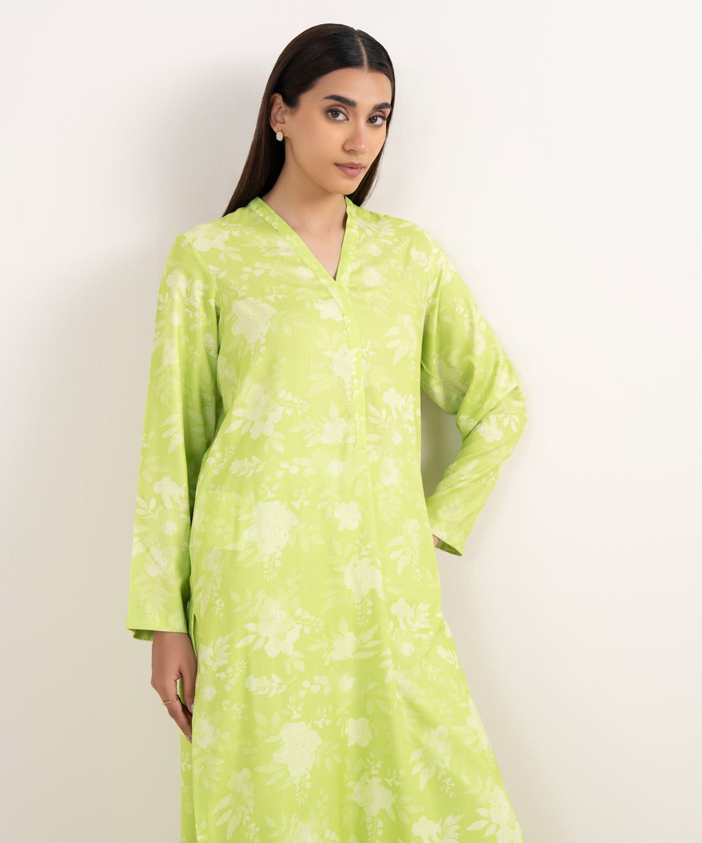 Women's RTW Arabic Lawn Green Printed Straight Shirt