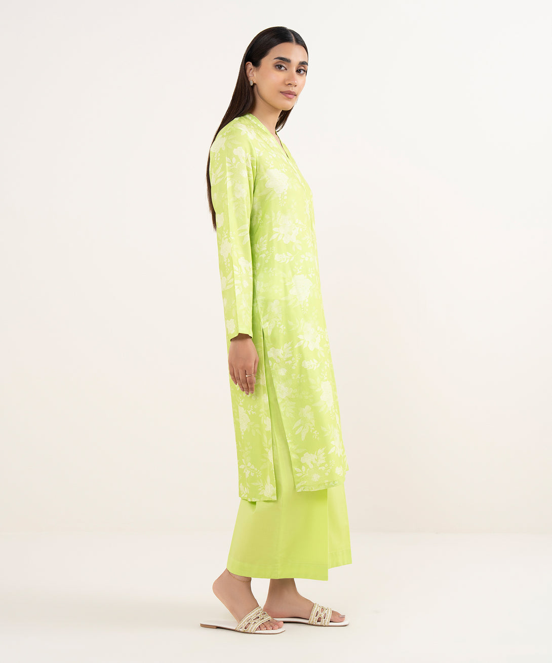Women's RTW Arabic Lawn Green Printed Straight Shirt