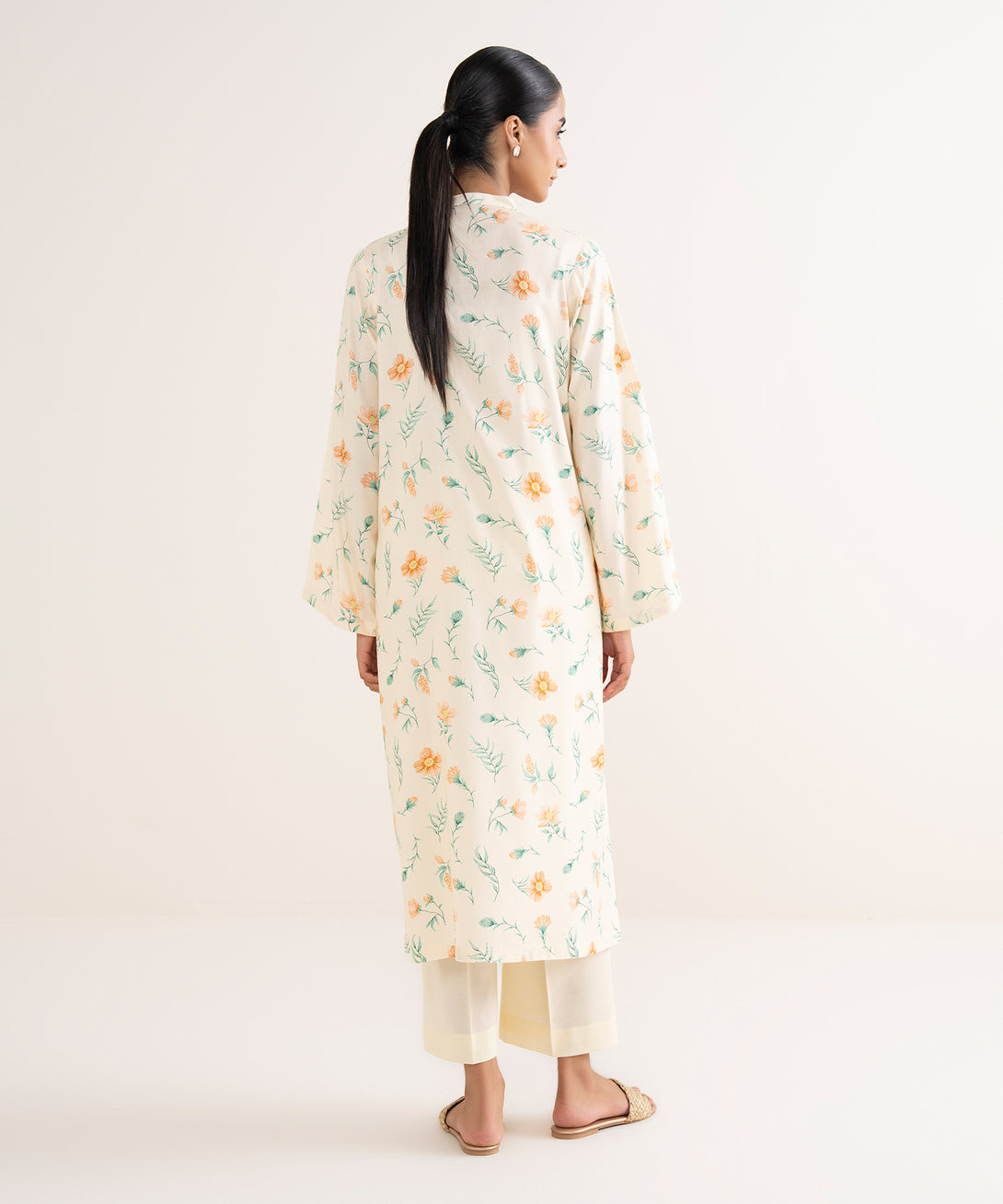 Women's RTW Arabic Lawn Yellow Printed Straight Shirt