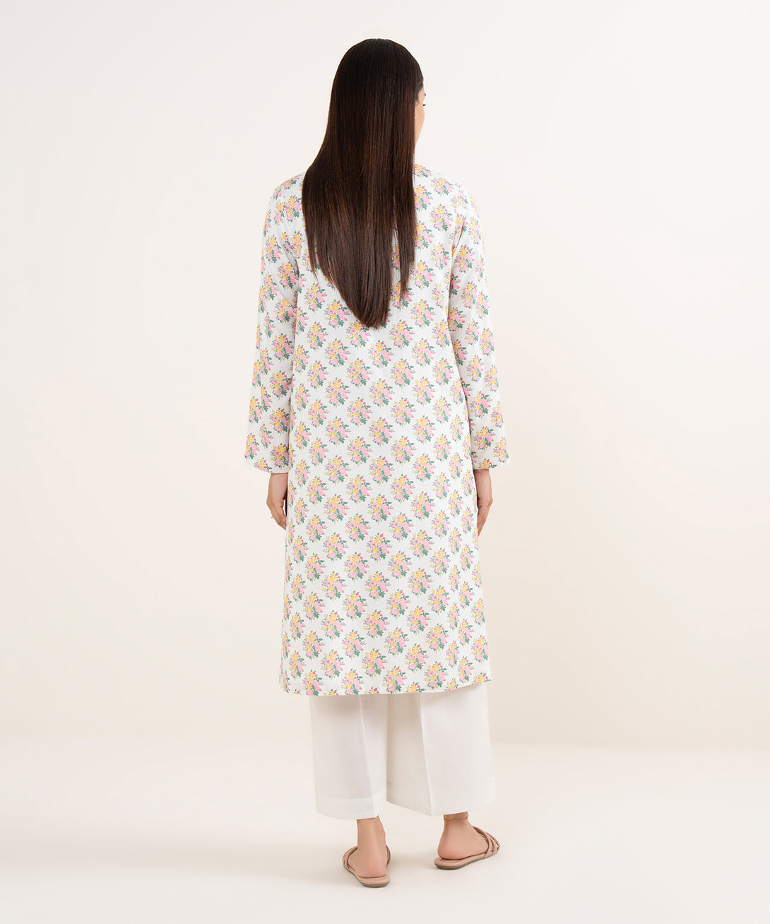 Women's RTW Arabic Lawn Grey Printed Straight Shirt