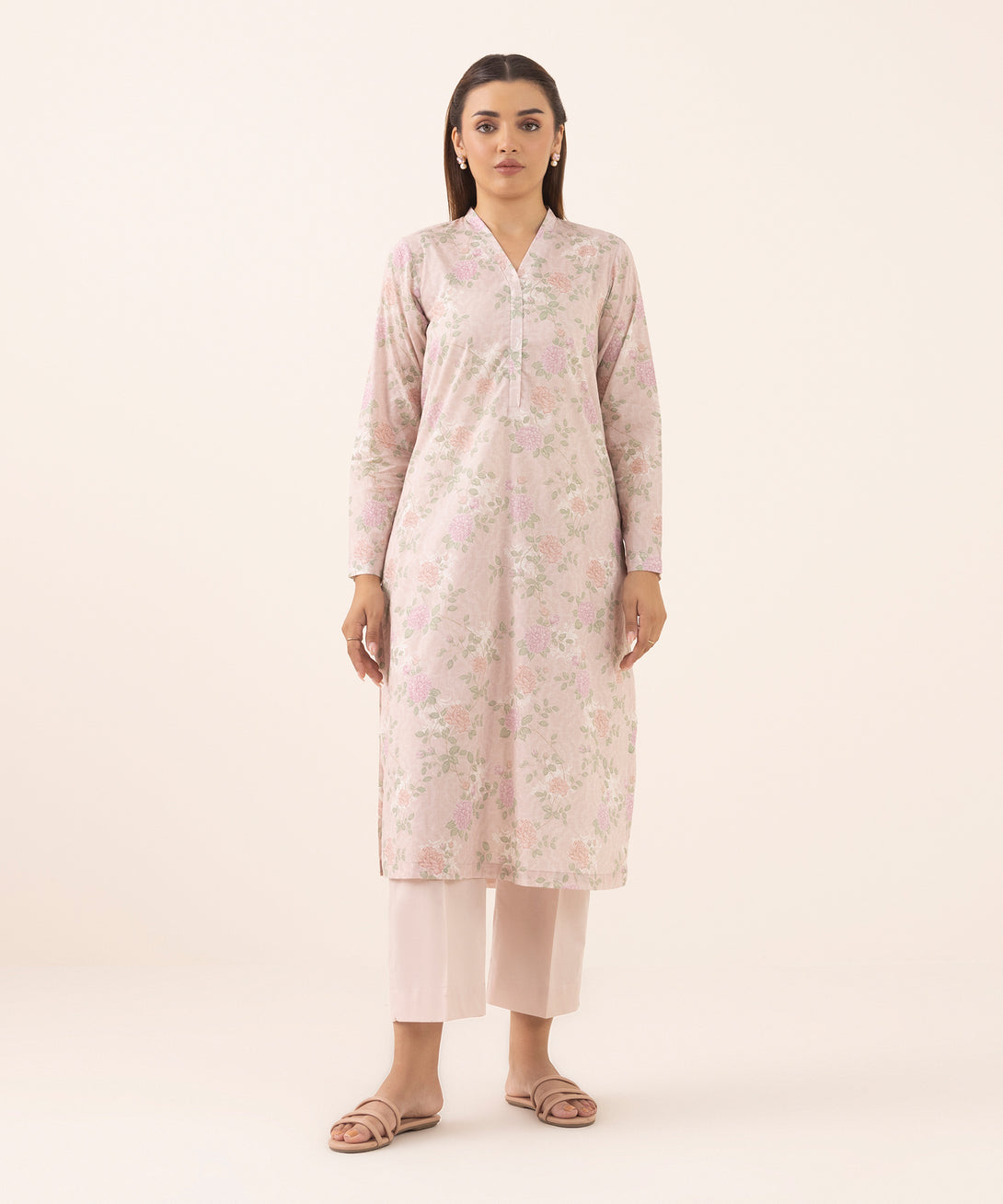 Women's RTW Lawn Pink Printed A-Line Shirt