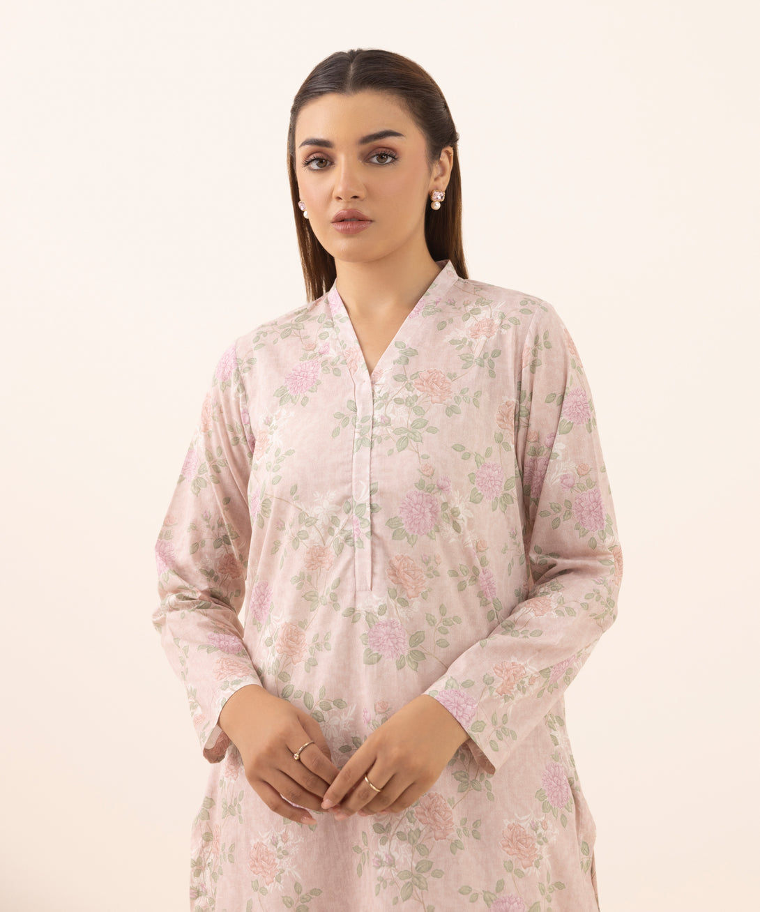 Women's RTW Lawn Pink Printed A-Line Shirt