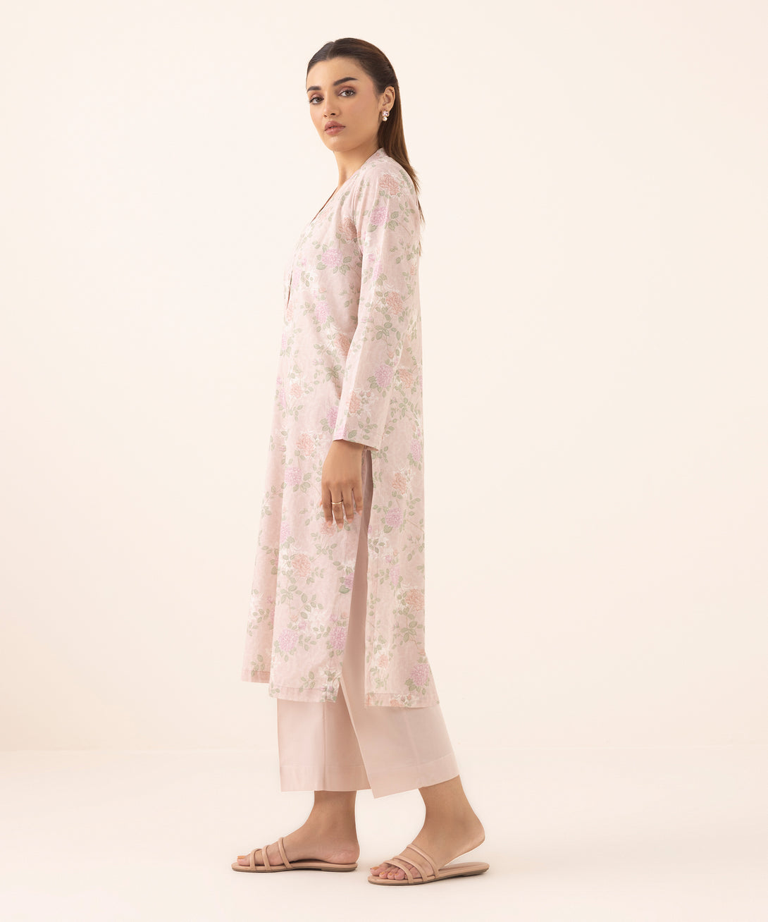 Women's RTW Lawn Pink Printed A-Line Shirt