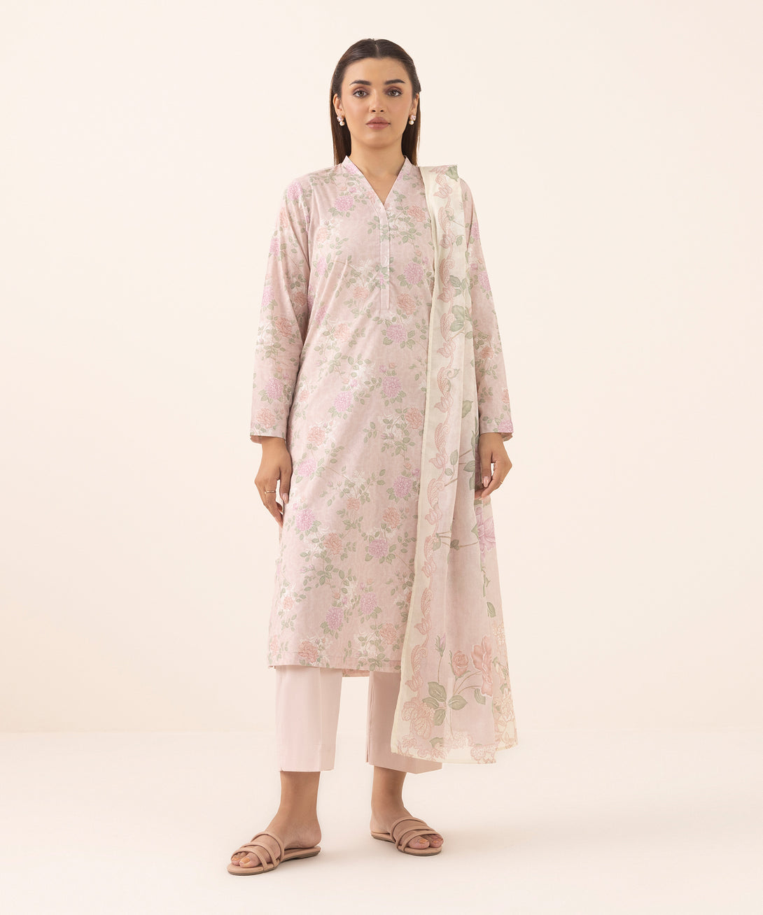 Women's RTW Lawn Pink Printed A-Line Shirt