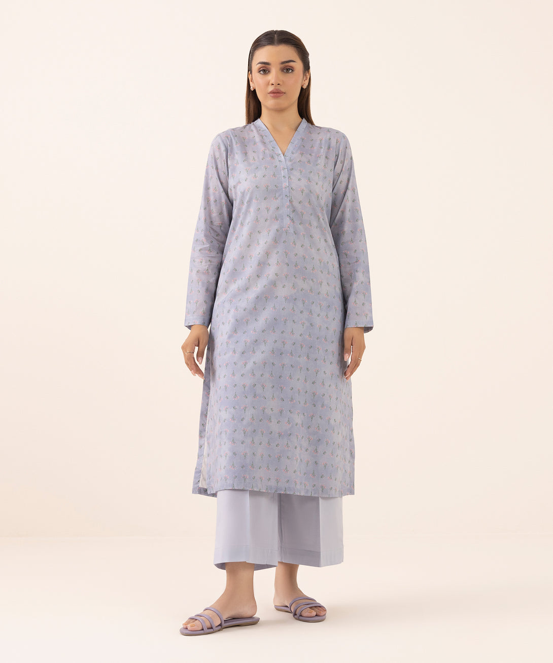 Women's RTW Lawn Blue Printed A-Line Shirt