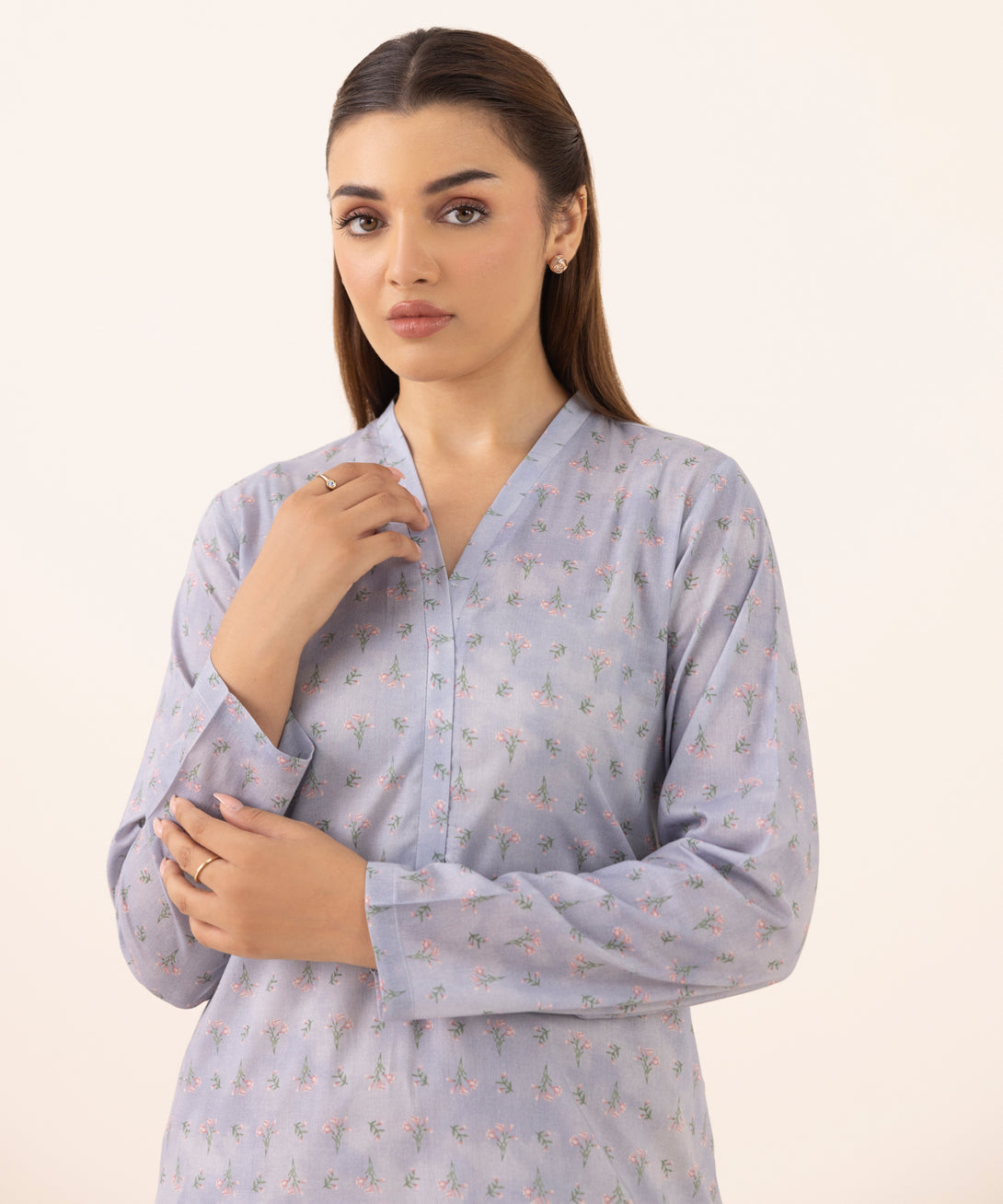 Women's RTW Lawn Blue Printed A-Line Shirt