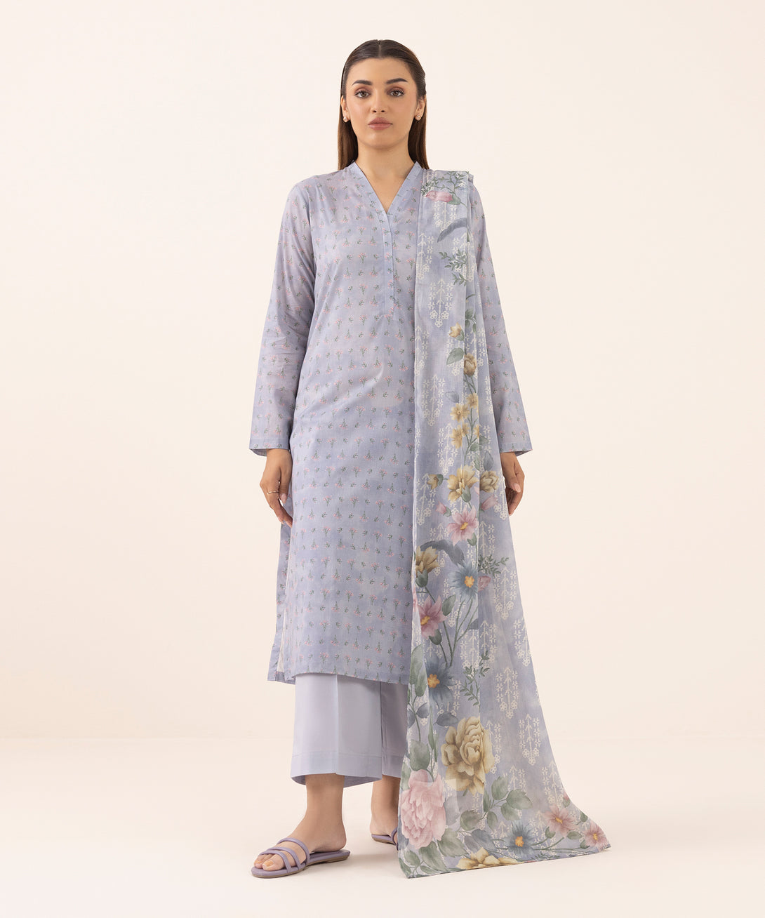 Women's RTW Lawn Blue Printed A-Line Shirt