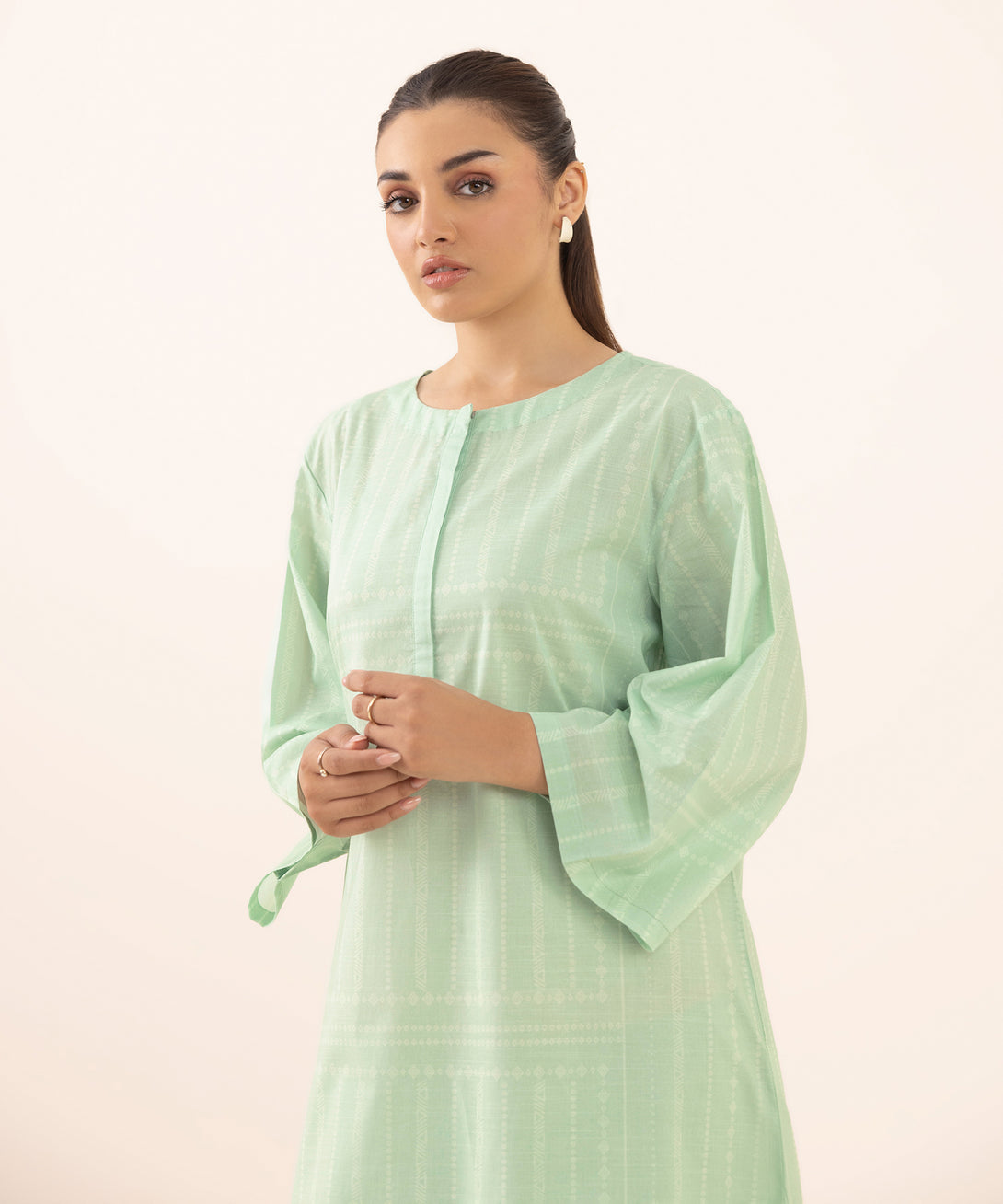 Women's RTW Lawn Green Printed A-Line Shirt
