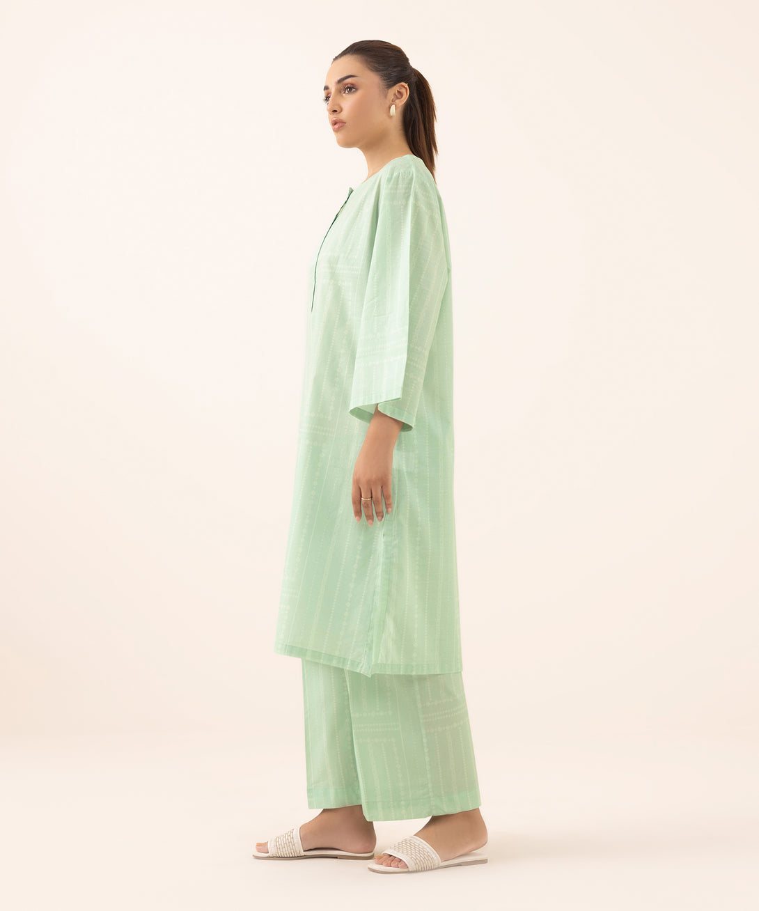 Women's RTW Lawn Green Printed A-Line Shirt