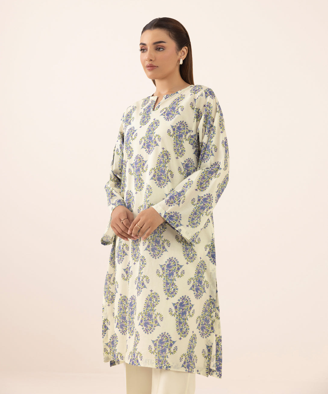 Women's RTW Lawn Off White Printed Boxy Shirt