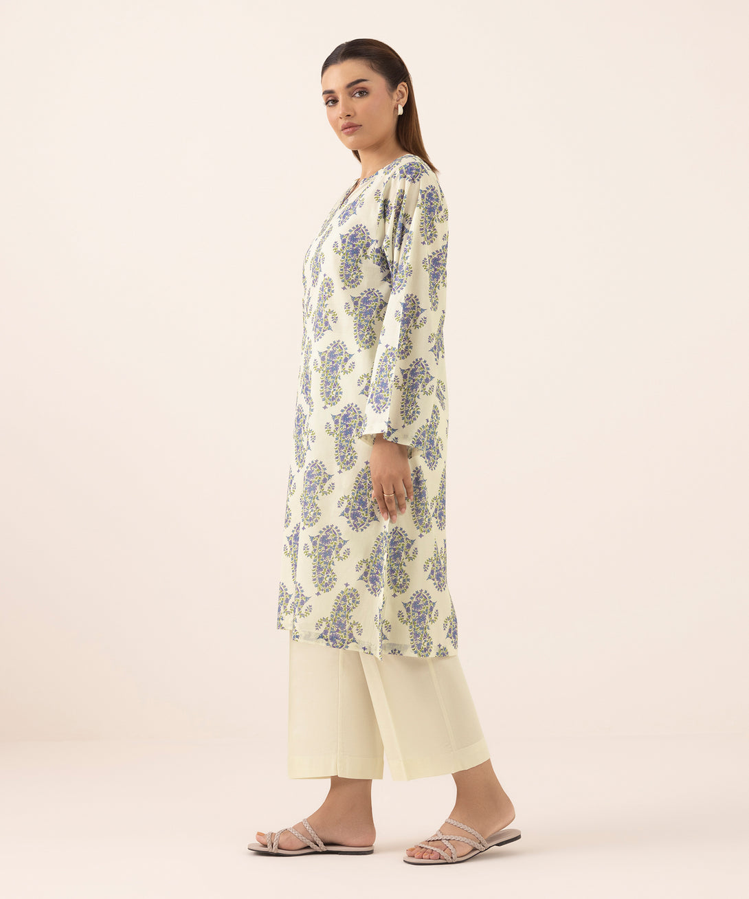 Women's RTW Lawn Off White Printed Boxy Shirt
