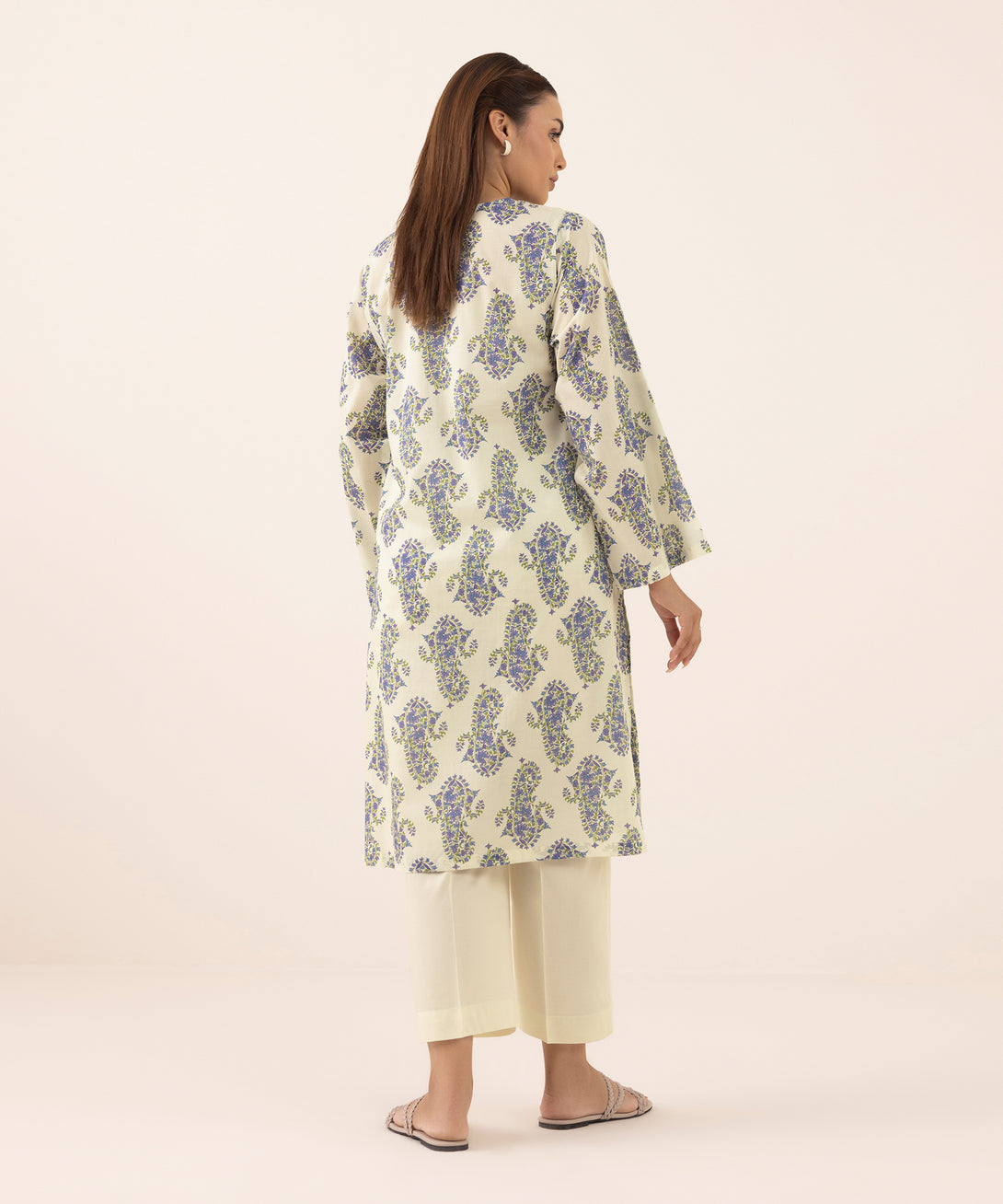 Women's RTW Lawn Off White Printed Boxy Shirt