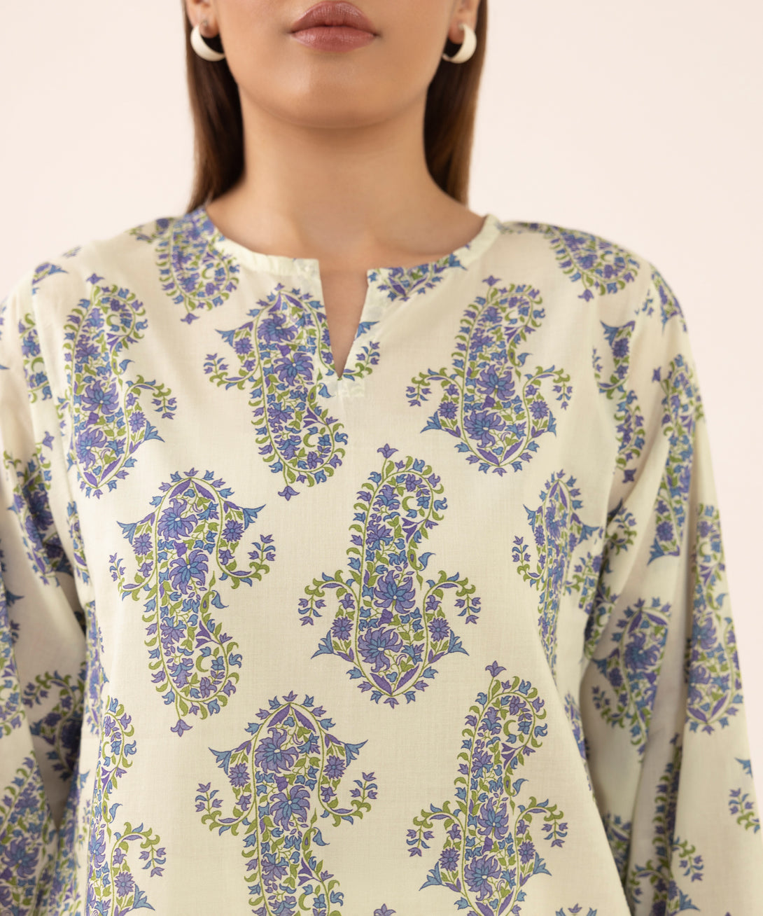 Women's RTW Lawn Off White Printed Boxy Shirt
