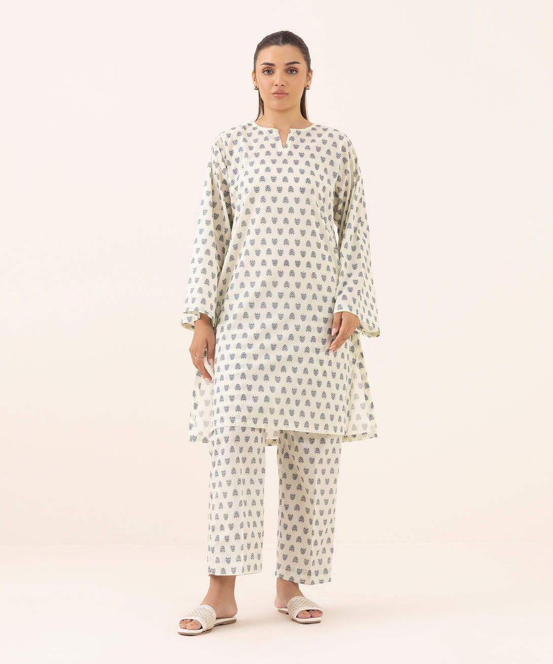 Women's RTW Lawn Off White Printed Boxy Shirt