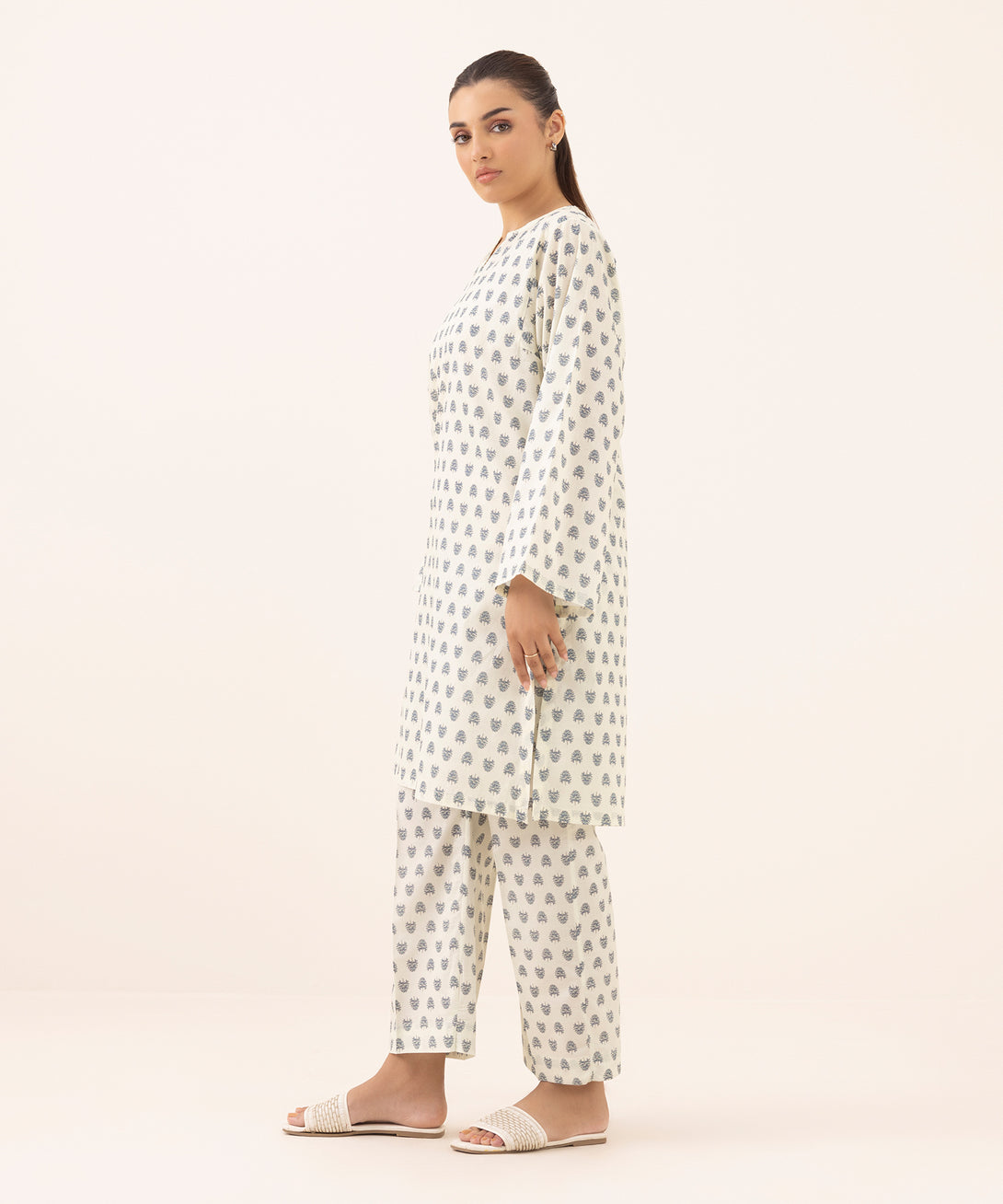 Women's RTW Lawn Off White Printed Boxy Shirt
