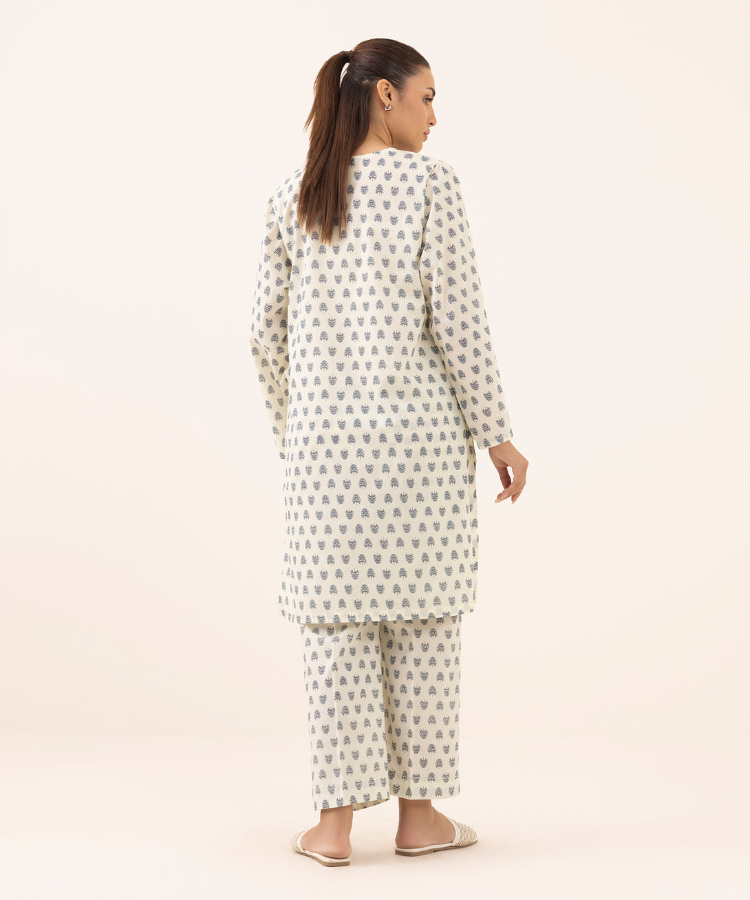 Women's RTW Lawn Off White Printed Boxy Shirt