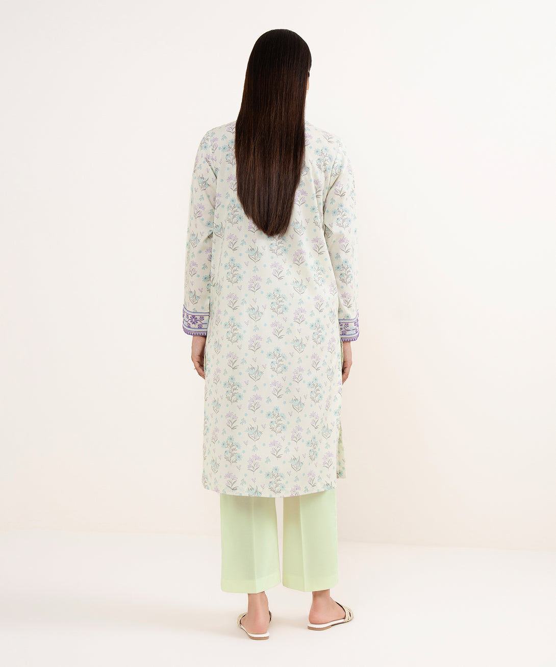 Women's RTW Lawn Off White Embroidered Straight Shirt
