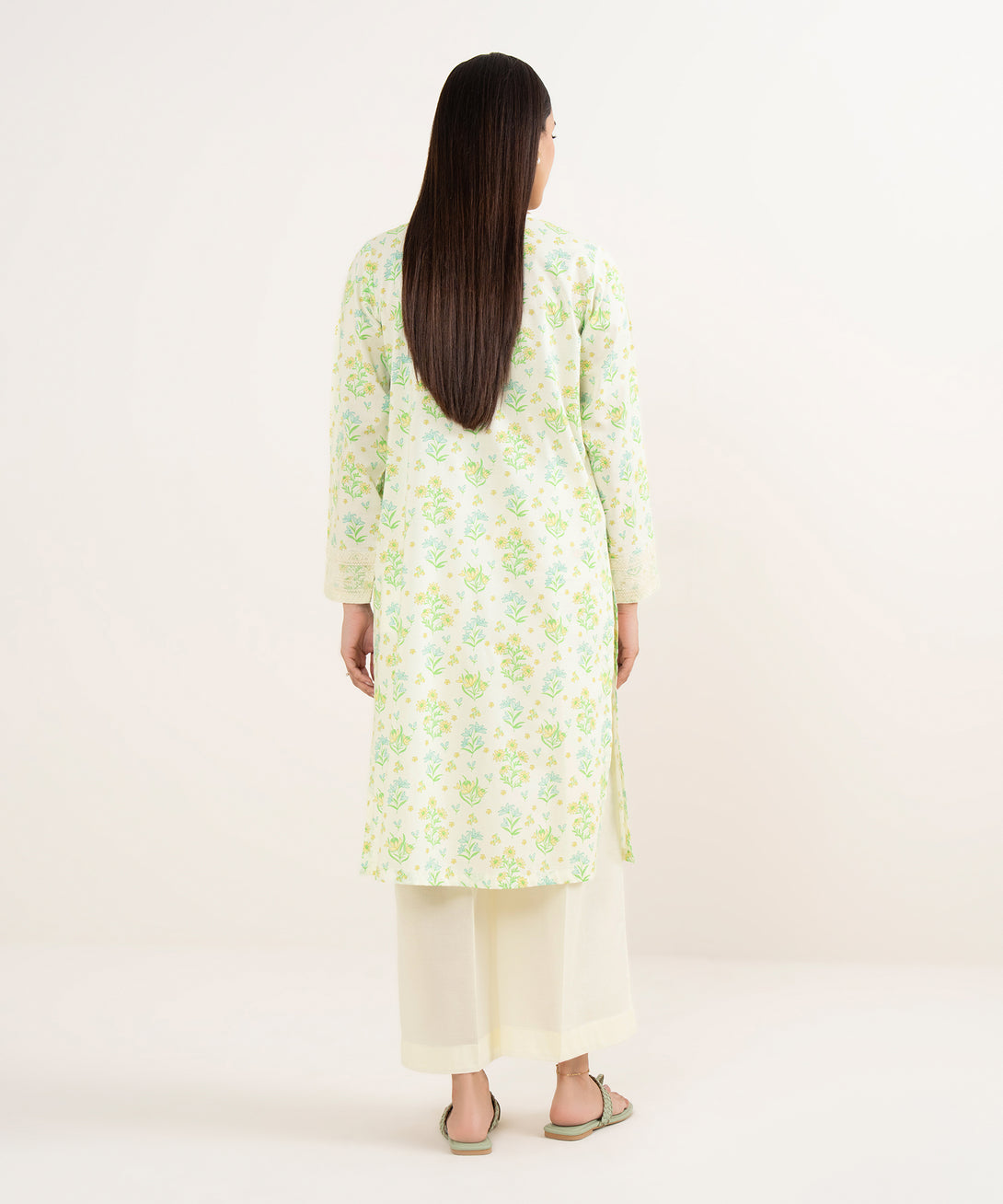 Women's RTW Lawn Mint Green Embroidered Straight Shirt