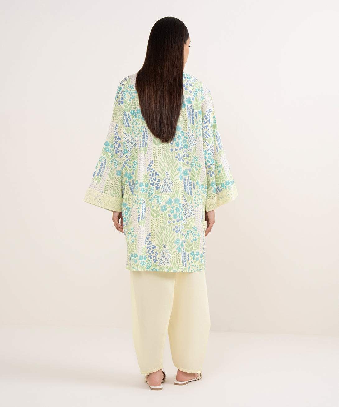 Women's RTW Lawn Off White Embroidered Drop Shoulder Shirt