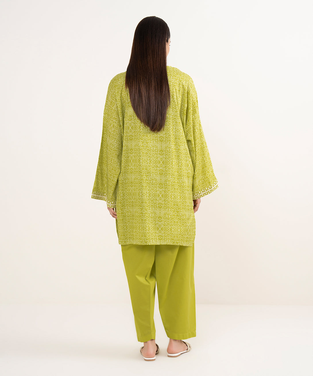 Women's RTW Lawn Green Embroidered Drop Shoulder Shirt