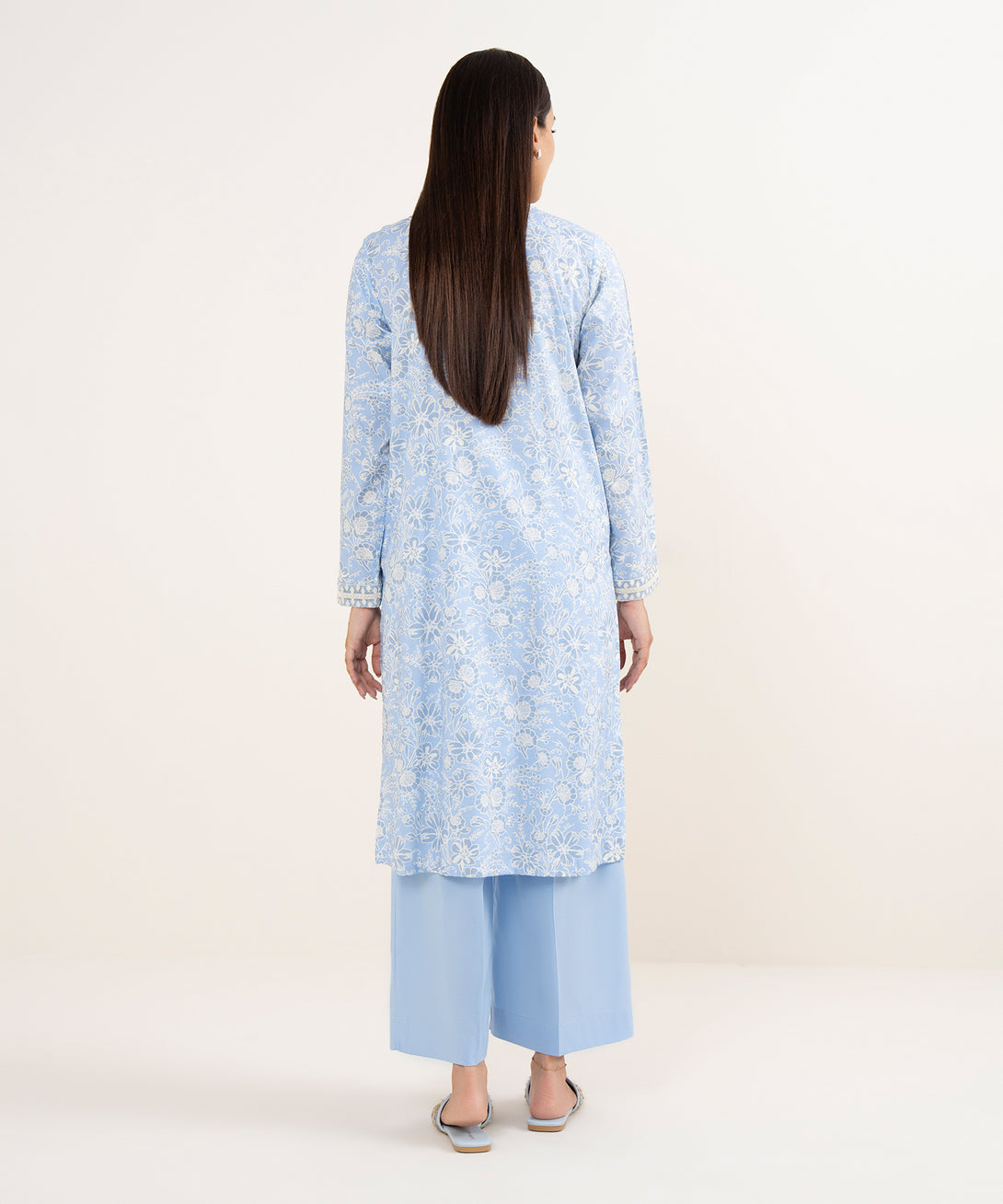 Women's RTW Lawn Blue Embroidered Straight Shirt