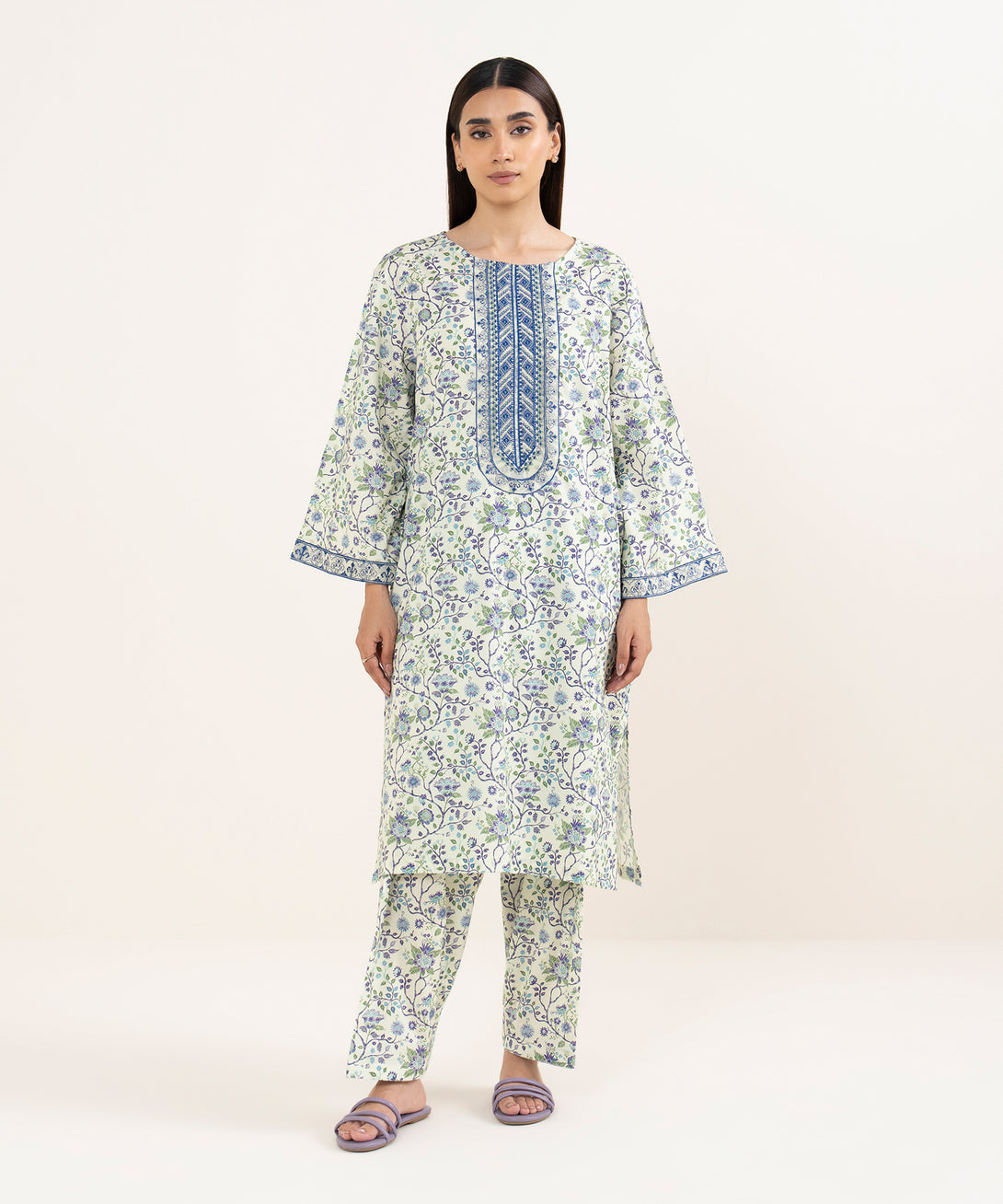 Women's RTW Lawn Multi Embroidered A-Line Shirt