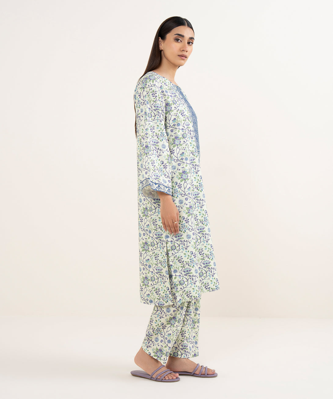 Women's RTW Lawn Multi Embroidered A-Line Shirt