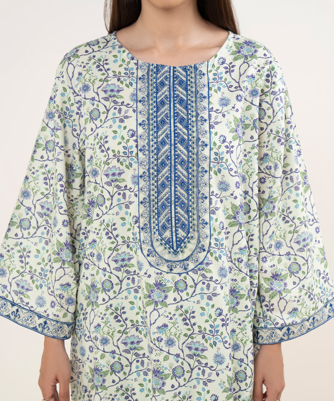 Women's RTW Lawn Multi Embroidered A-Line Shirt