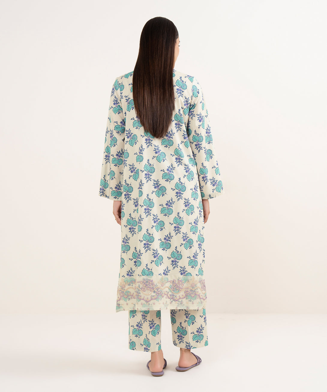 Women's RTW Lawn Beige Embroidered A-Line Shirt