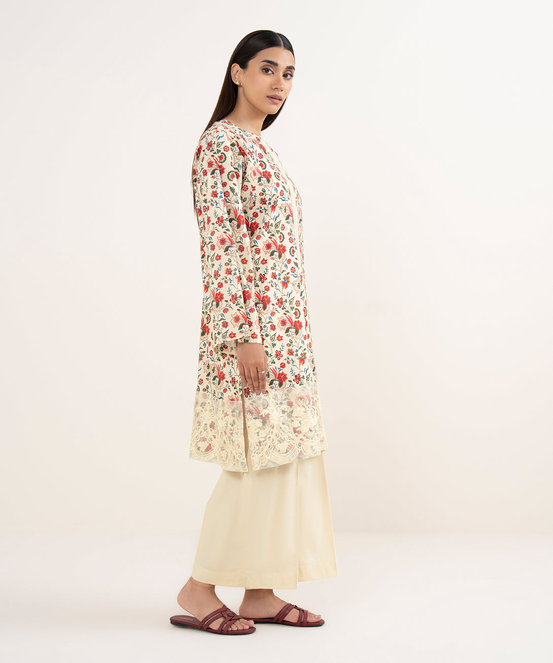 Women's RTW Lawn Multi Embroidered A-Line Shirt