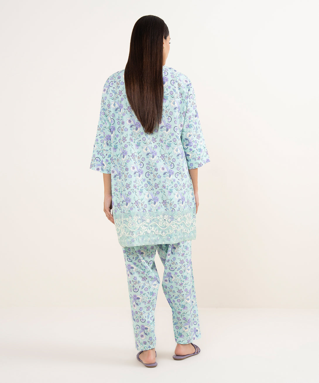 Women's RTW Lawn Blue Embroidered A-Line Shirt
