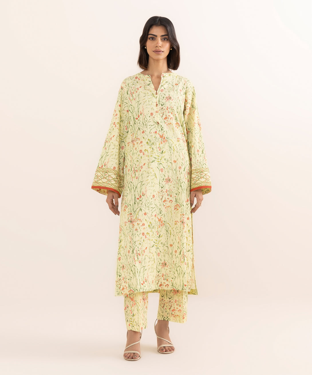 Women's RTW Seersucker Yellow Printed A-Line Shirt