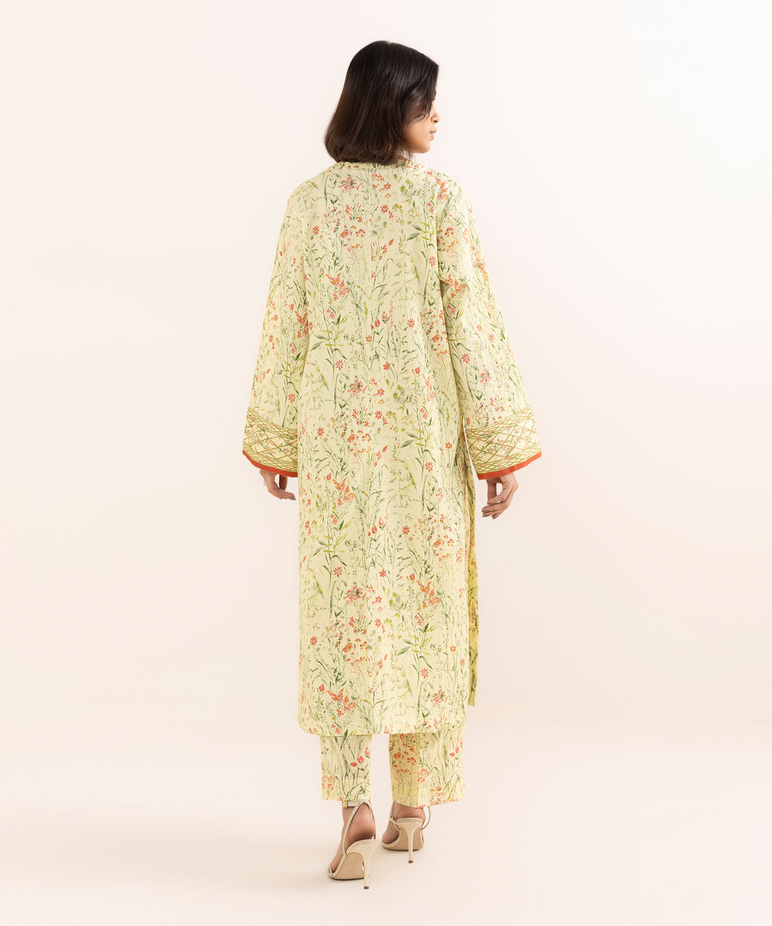Women's RTW Seersucker Yellow Printed A-Line Shirt