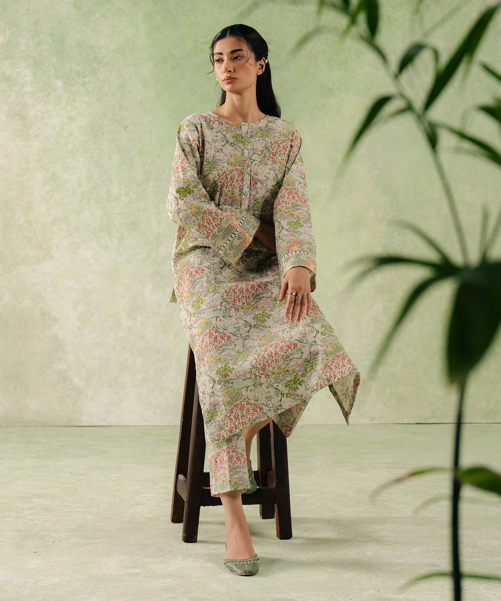 Women's RTW Seersucker Multi Printed A-Line Shirt
