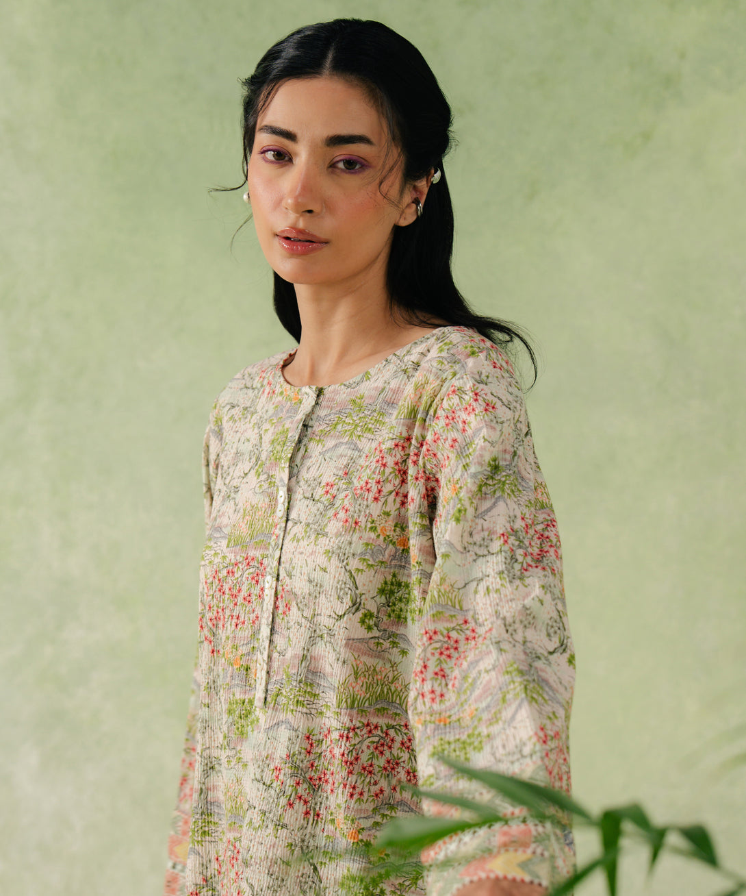 Women's RTW Seersucker Multi Printed A-Line Shirt