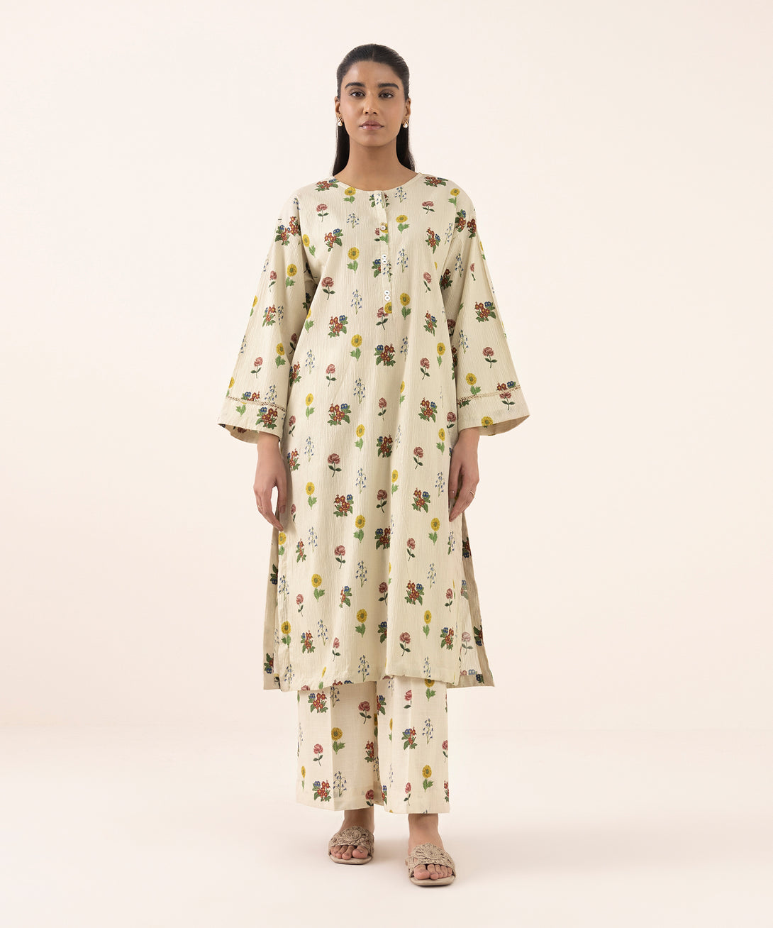 Women's RTW Seersucker Multi Printed Drop Shoulder Shirt