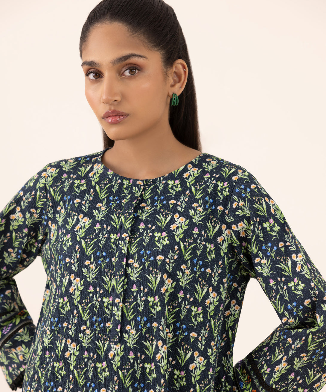 Women's RTW Seersucker Multi Printed A-Line Shirt