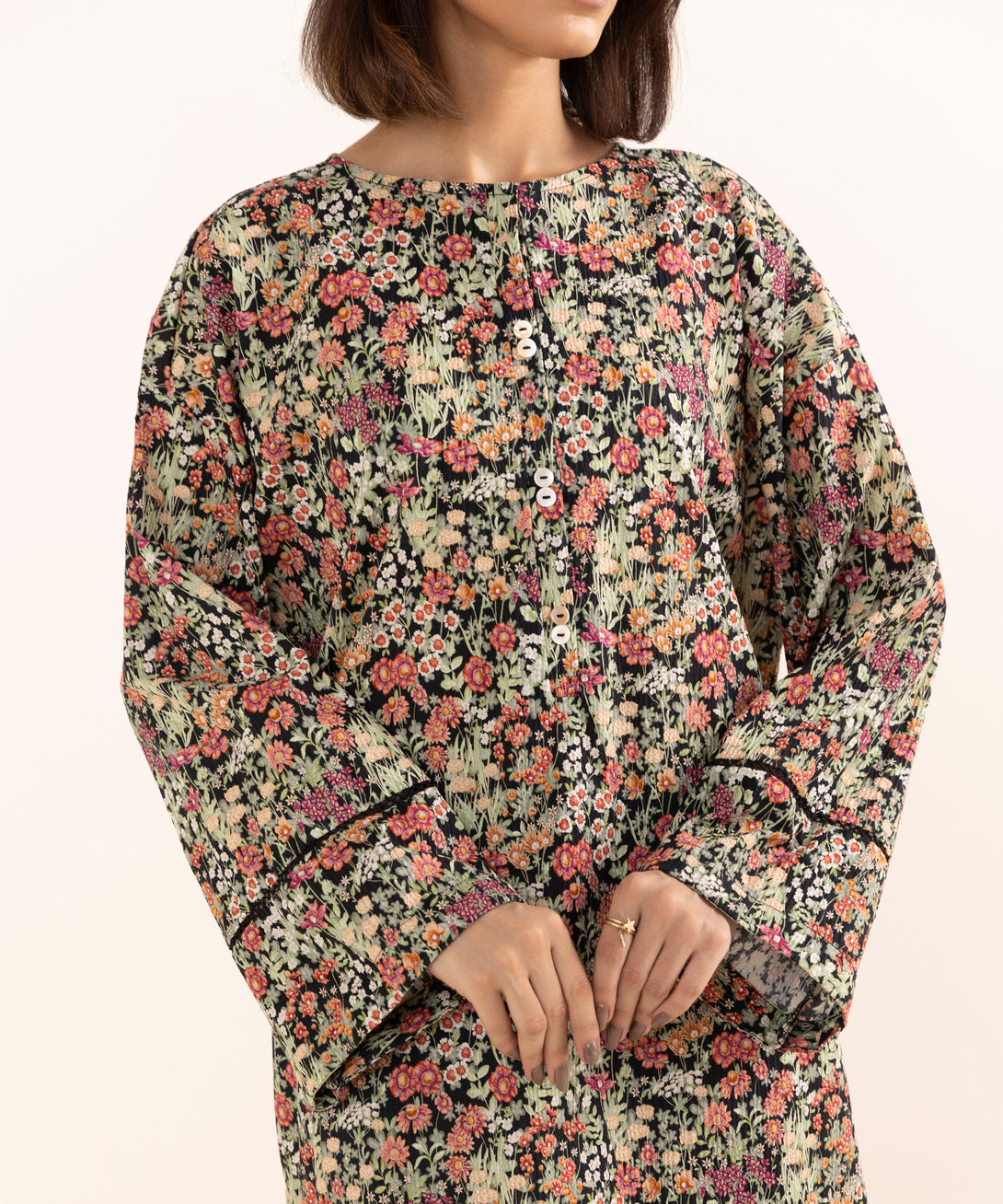 Women's RTW Seersucker Multi Printed Boxy Shirt
