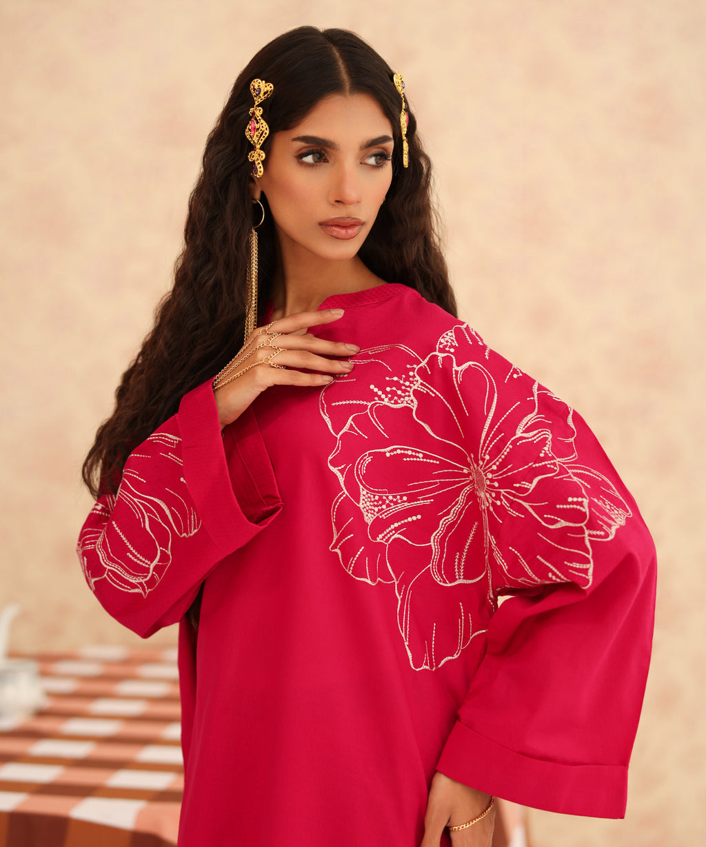 Women's RTW Dobby Pink Embroidered Boxy Shirt
