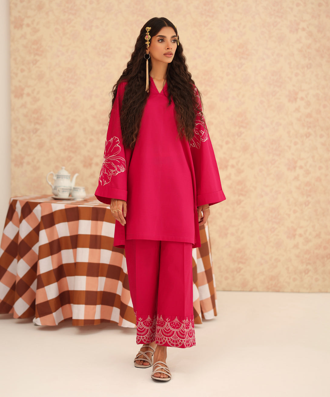 Women's RTW Dobby Pink Embroidered Boxy Shirt