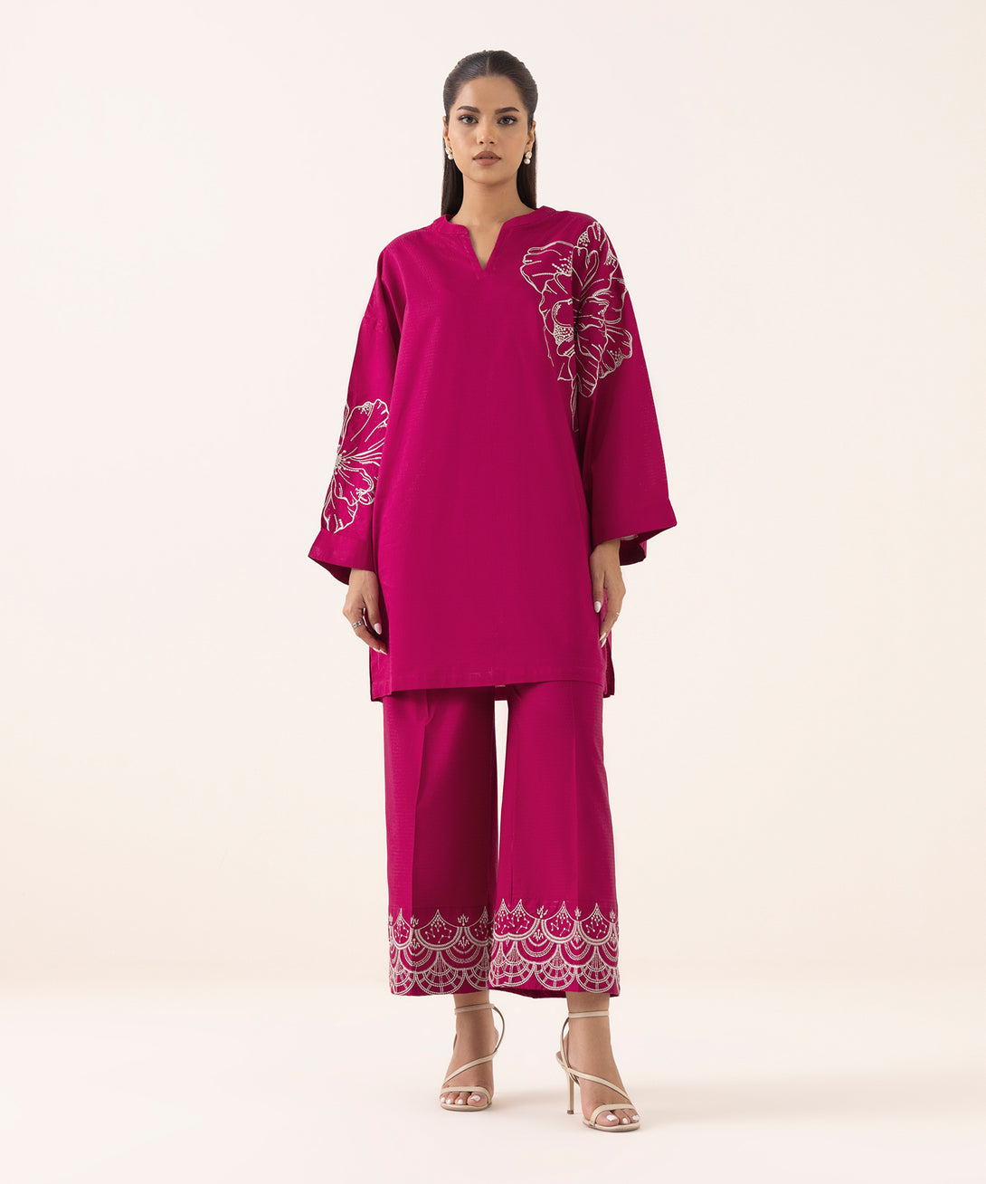 Women's RTW Dobby Pink Embroidered Boxy Shirt