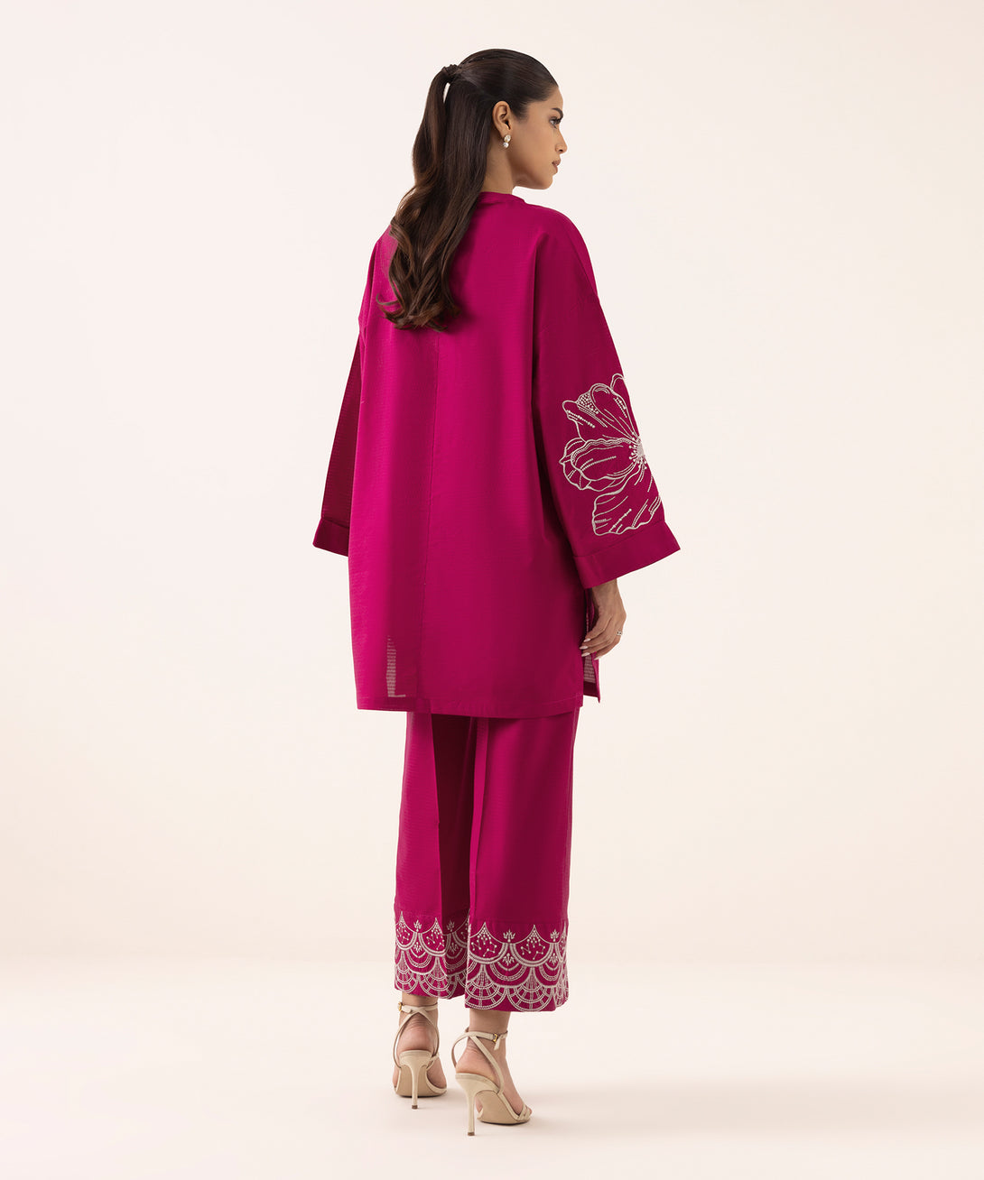 Women's RTW Dobby Pink Embroidered Boxy Shirt