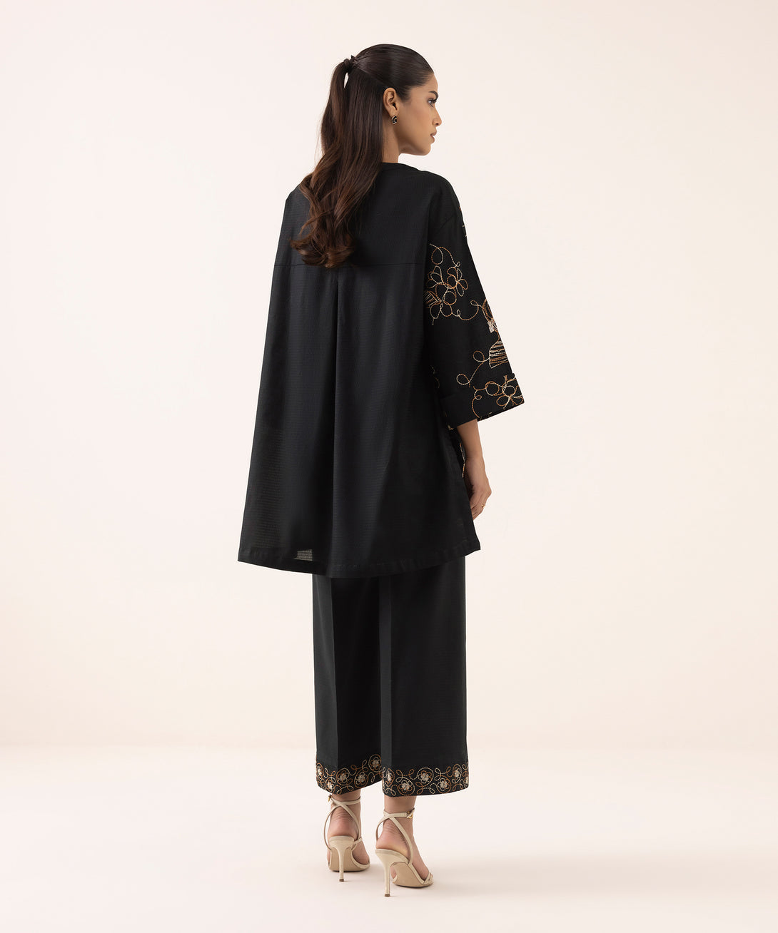 Women's RTW Dobby Black Embroidered Boxy Shirt