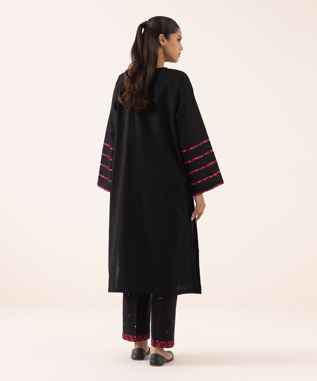 Women's RTW Dobby Black Embroidered Boxy Shirt