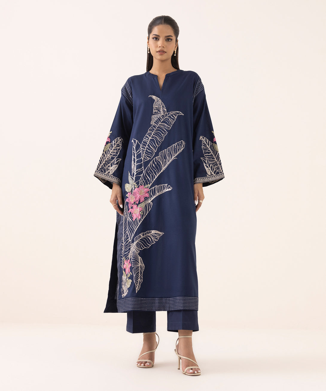 Women's RTW Dobby Blue Embroidered Boxy Shirt