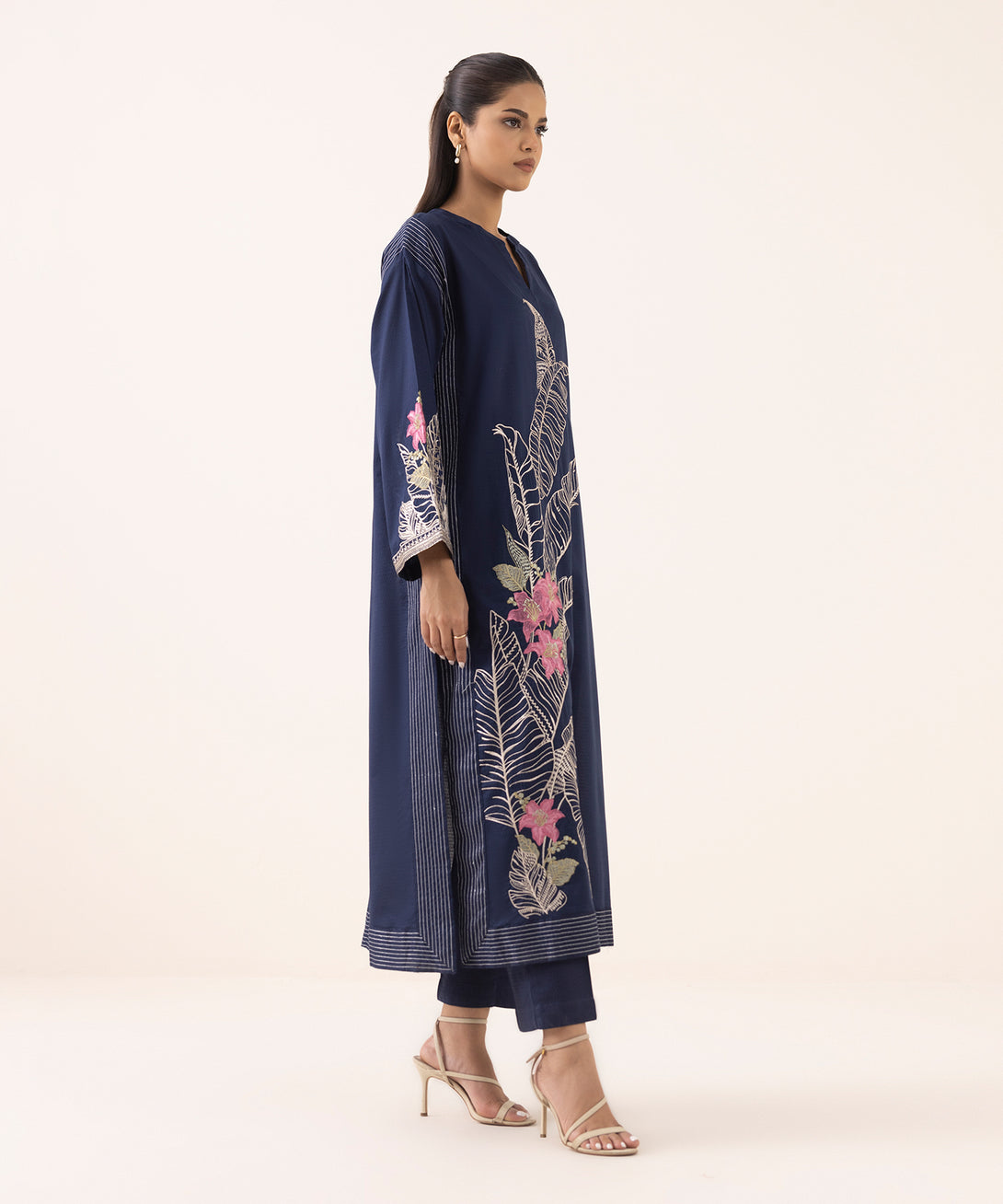 Women's RTW Dobby Blue Embroidered Boxy Shirt