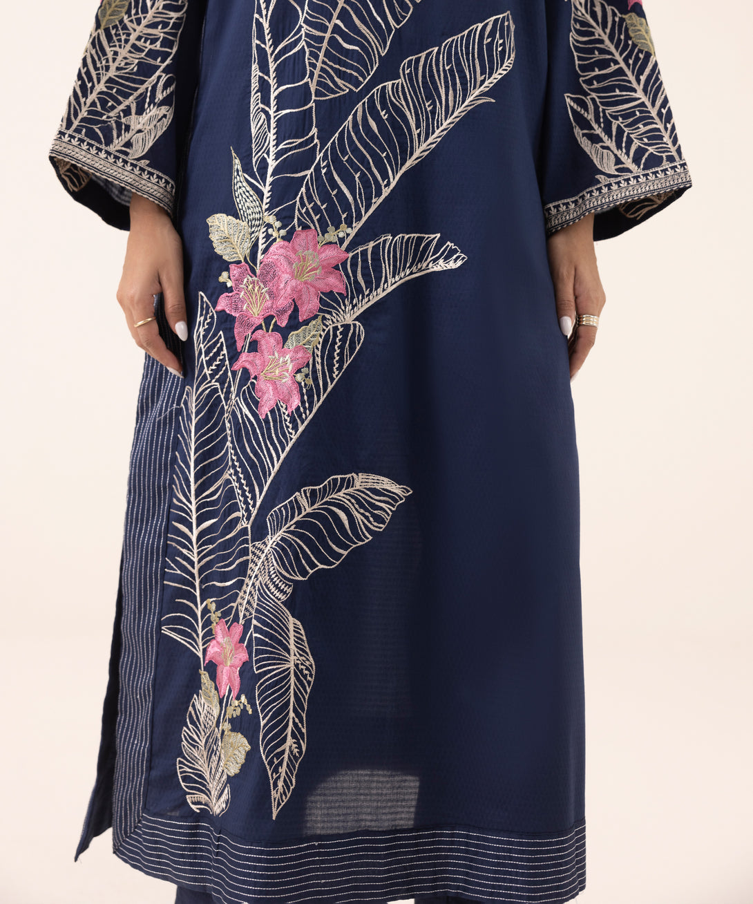 Women's RTW Dobby Blue Embroidered Boxy Shirt