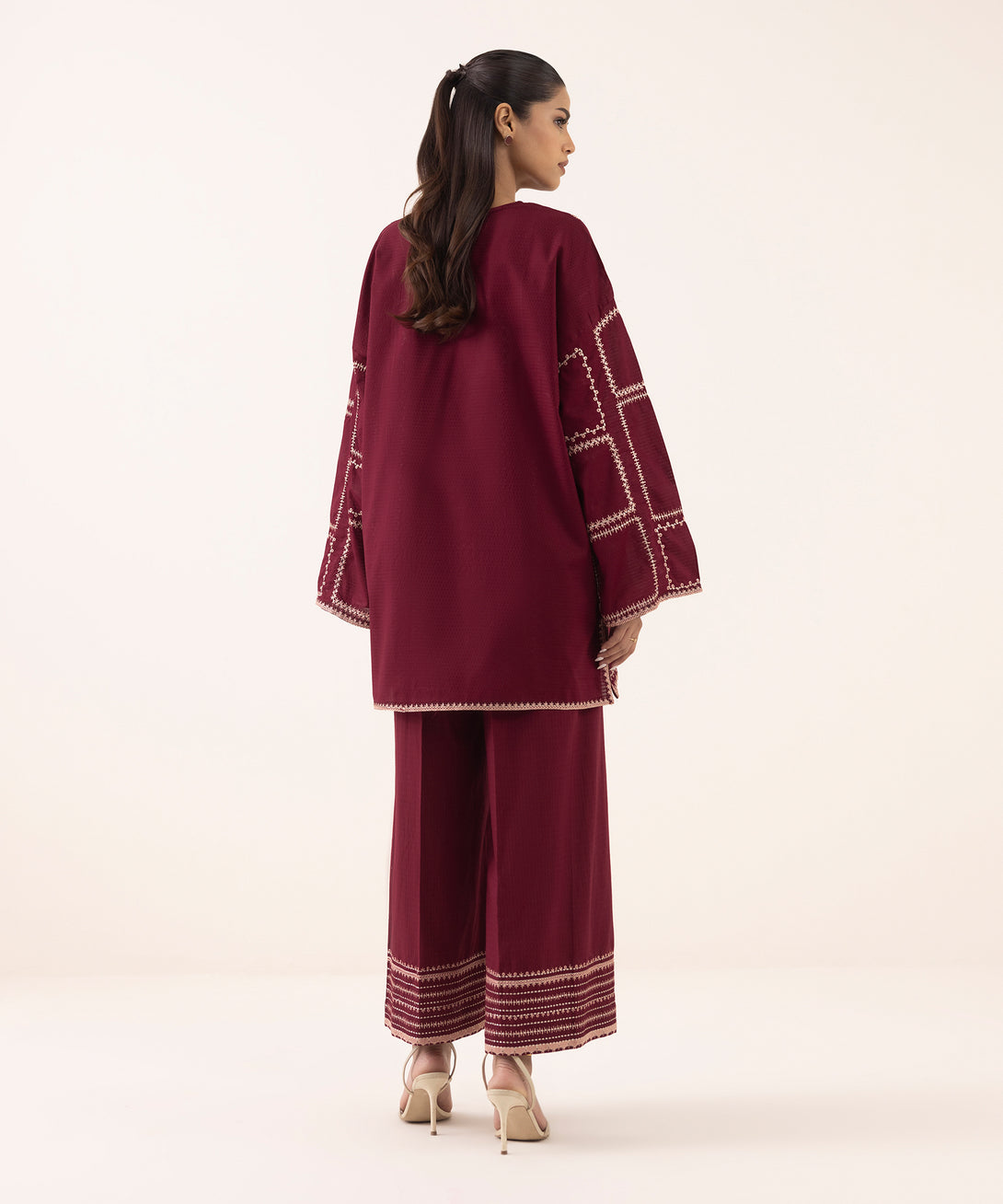 Women's RTW Dobby Red Embroidered Boxy Shirt