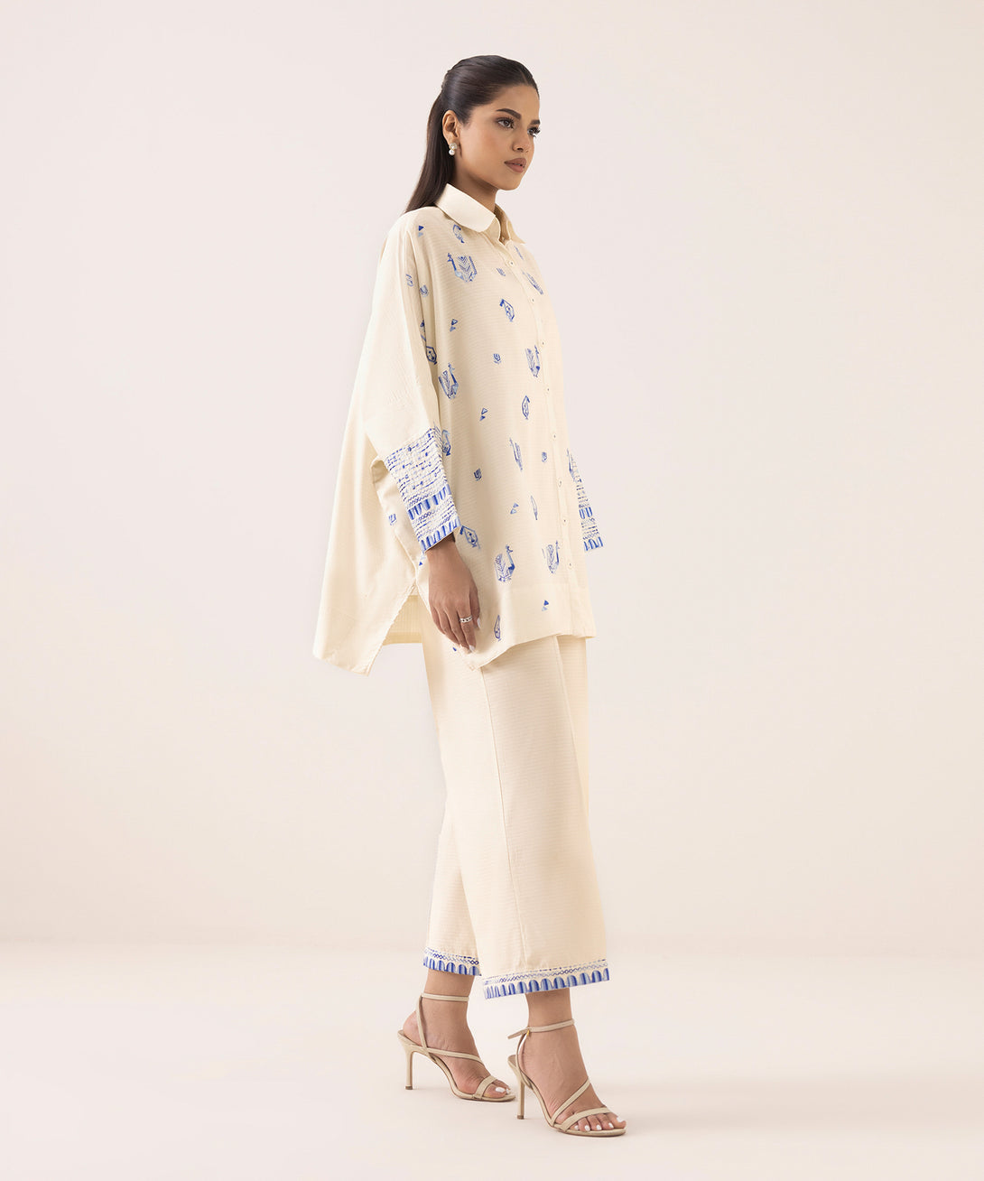 Women's RTW Dobby White Embroidered Button Down Shirt