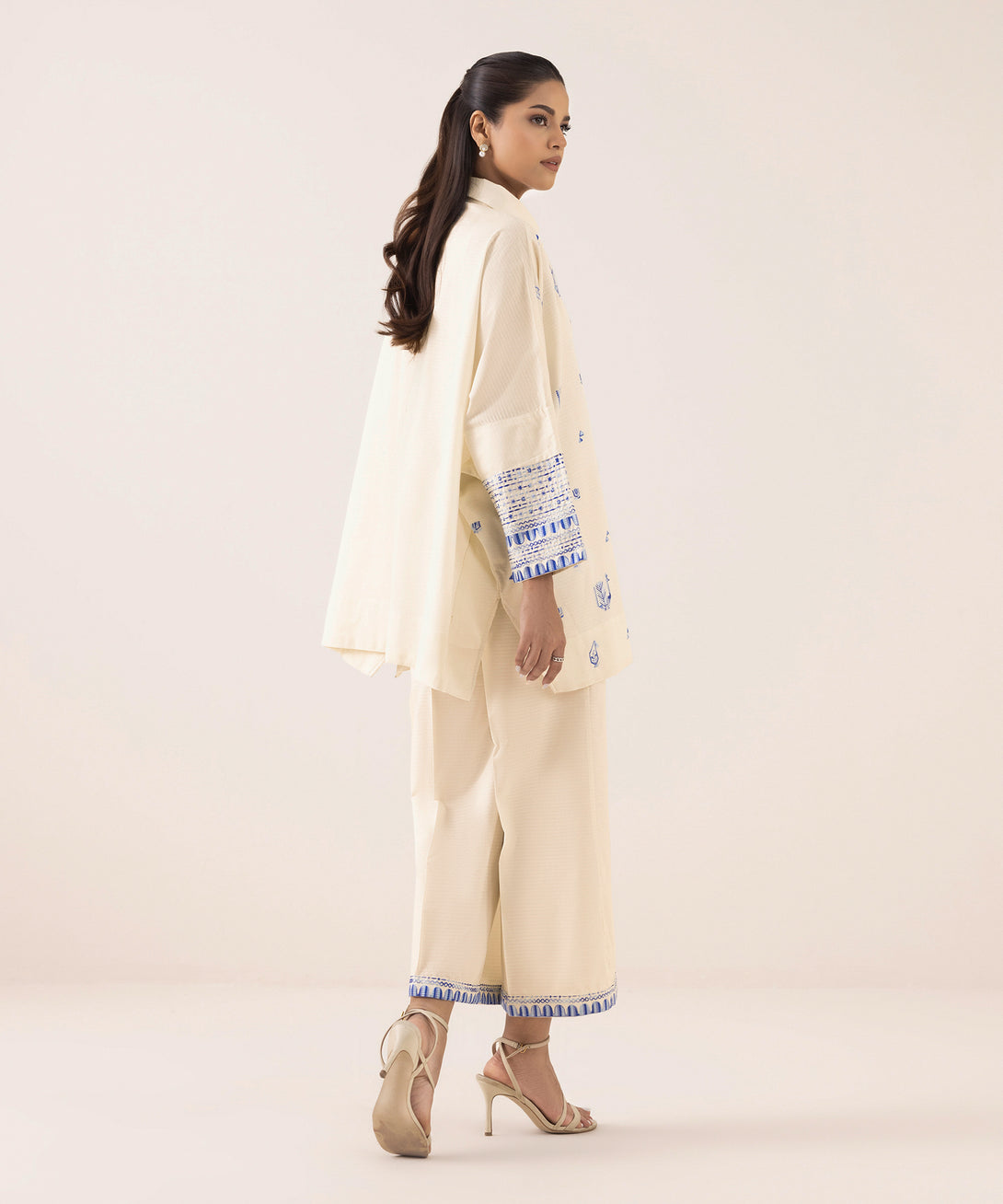 Women's RTW Dobby White Embroidered Button Down Shirt